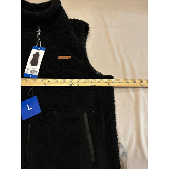 Sage Collective Black Sherpa Fleece Zip Up Vest Size L Plaid Lined Pockets - Picture 9 of 10